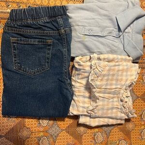 Check top, Denim Jeans and polo blue dress Set girl 7